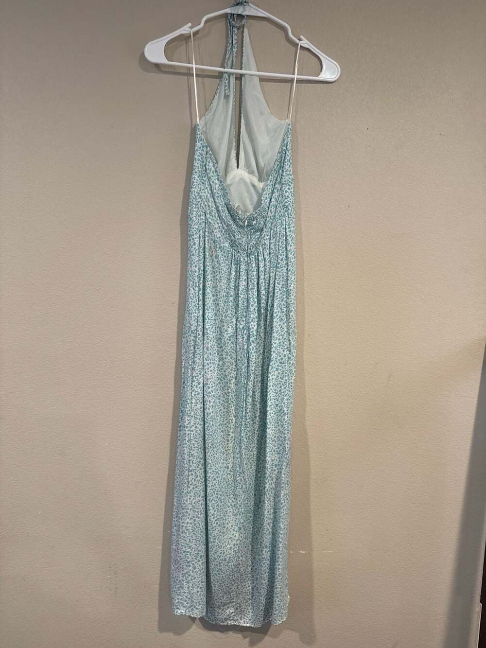 Pull & Bear Sz.S Halter Maxi Dress Floral AOP Turquoise/White - Picture 6 of 12
